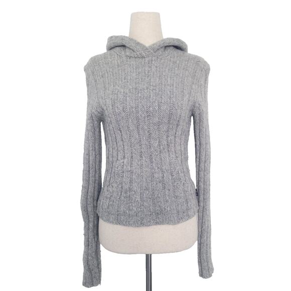 Y2K Abercrombie & Fitch Merino Wool Knit Hooded Pocket Sweater M Preppy Fitted - Picture 1 of 9